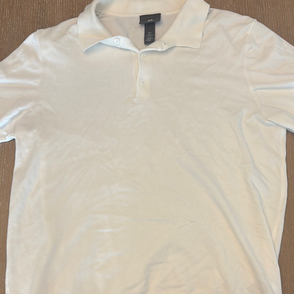 H&M White Polo Shirt Classic Cotton Casual